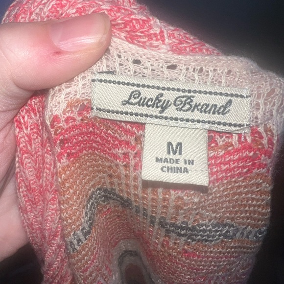 Lucky Brand Pink Aztec Knit Swing Waterfall Cardigan Open Blanket Size M - Picture 6 of 11